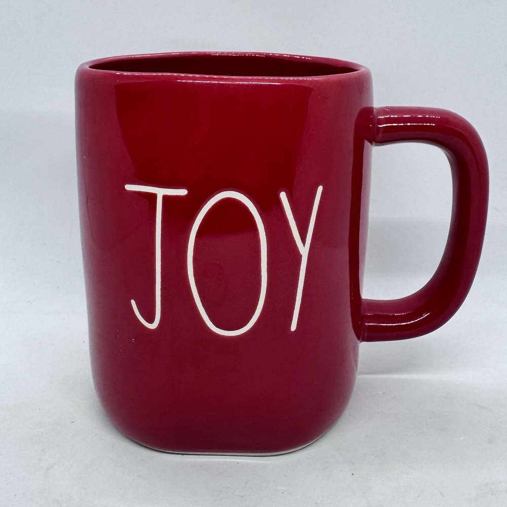 Rae Dunn Red Ceramic Christmas Mug “Joy” Large Letter